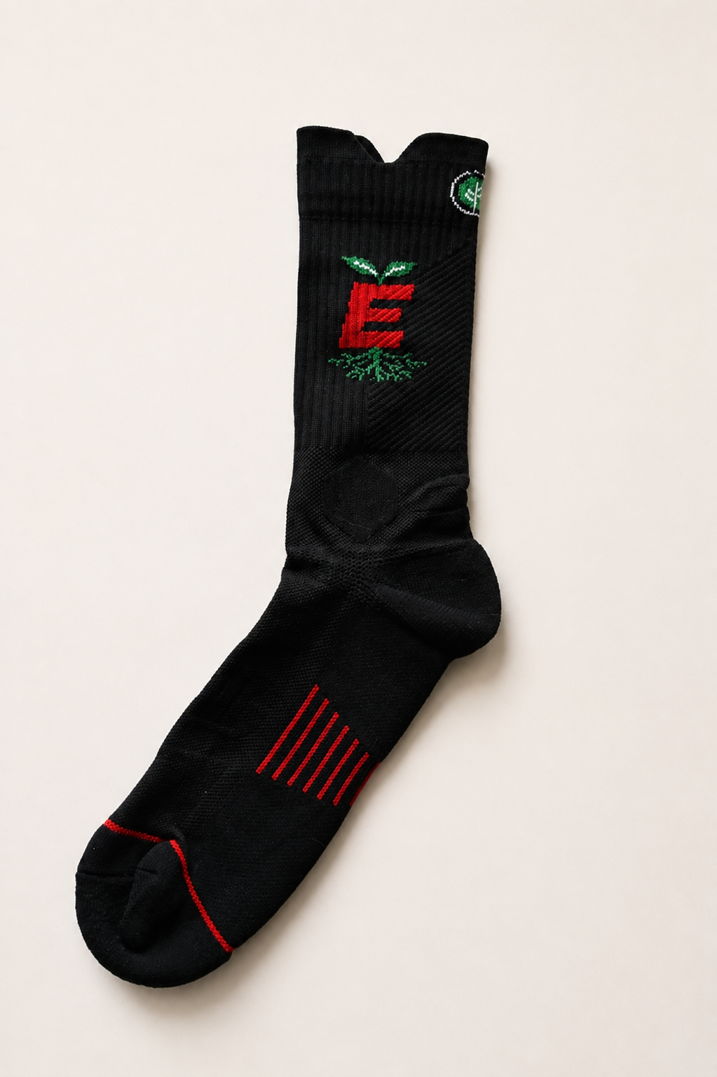 Established "Rooted" Crew Socks — Black/Red