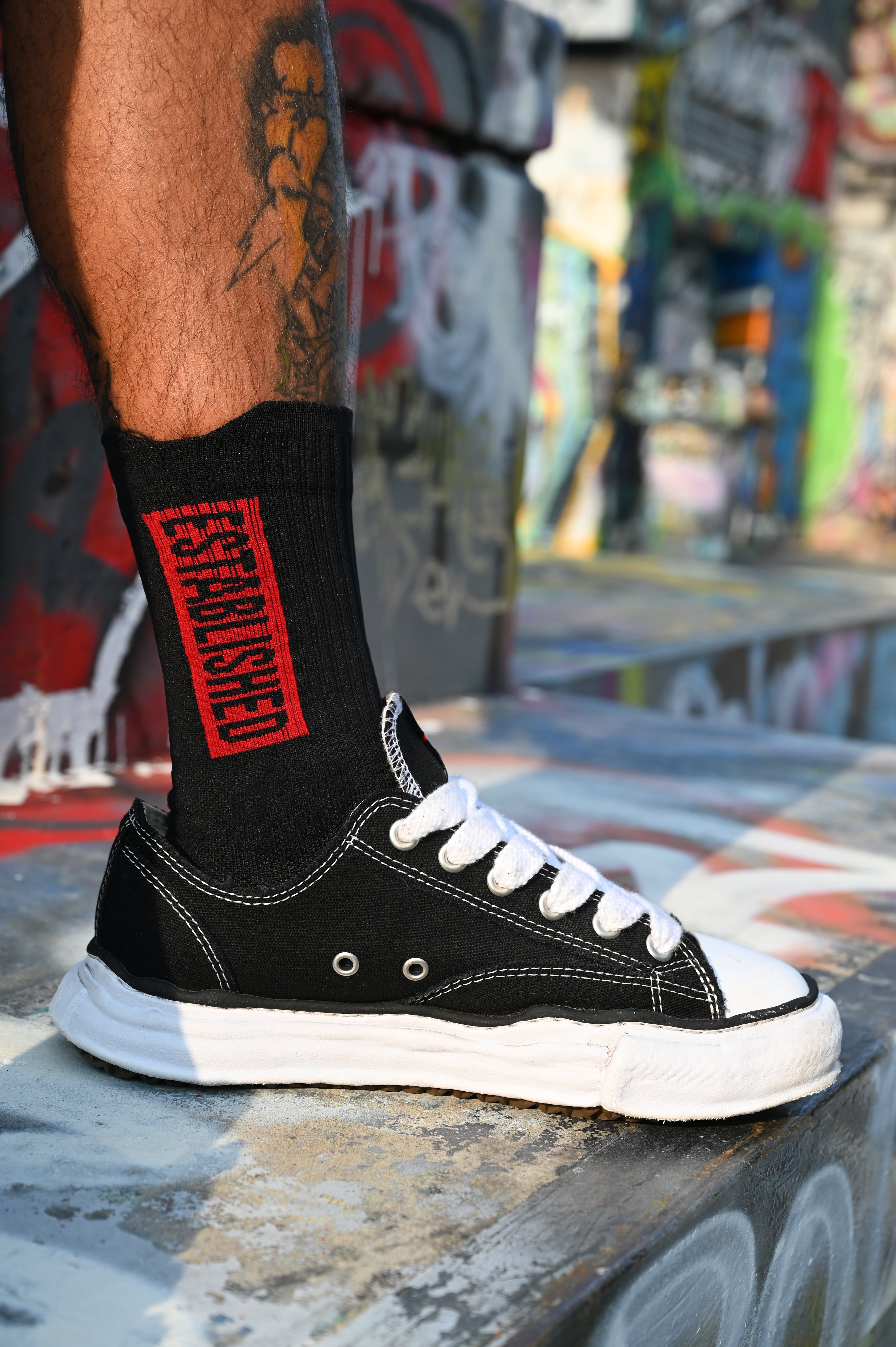 Established "Rooted" Crew Socks — Black/Red