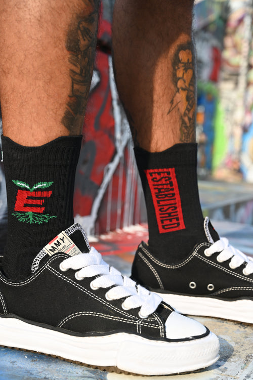 Established "Rooted" Crew Socks — Black/Red
