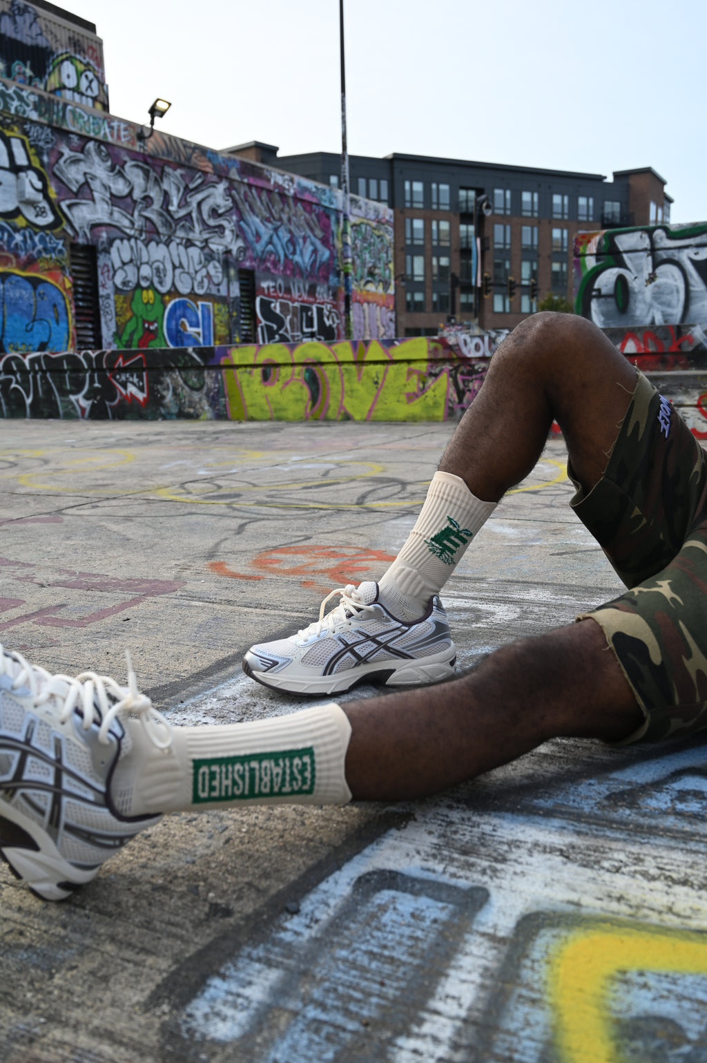 Established "Rooted" Crew Socks — Cream/Green
