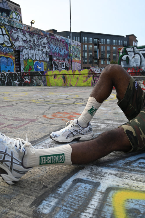 Established "Rooted" Crew Socks — Cream/Green