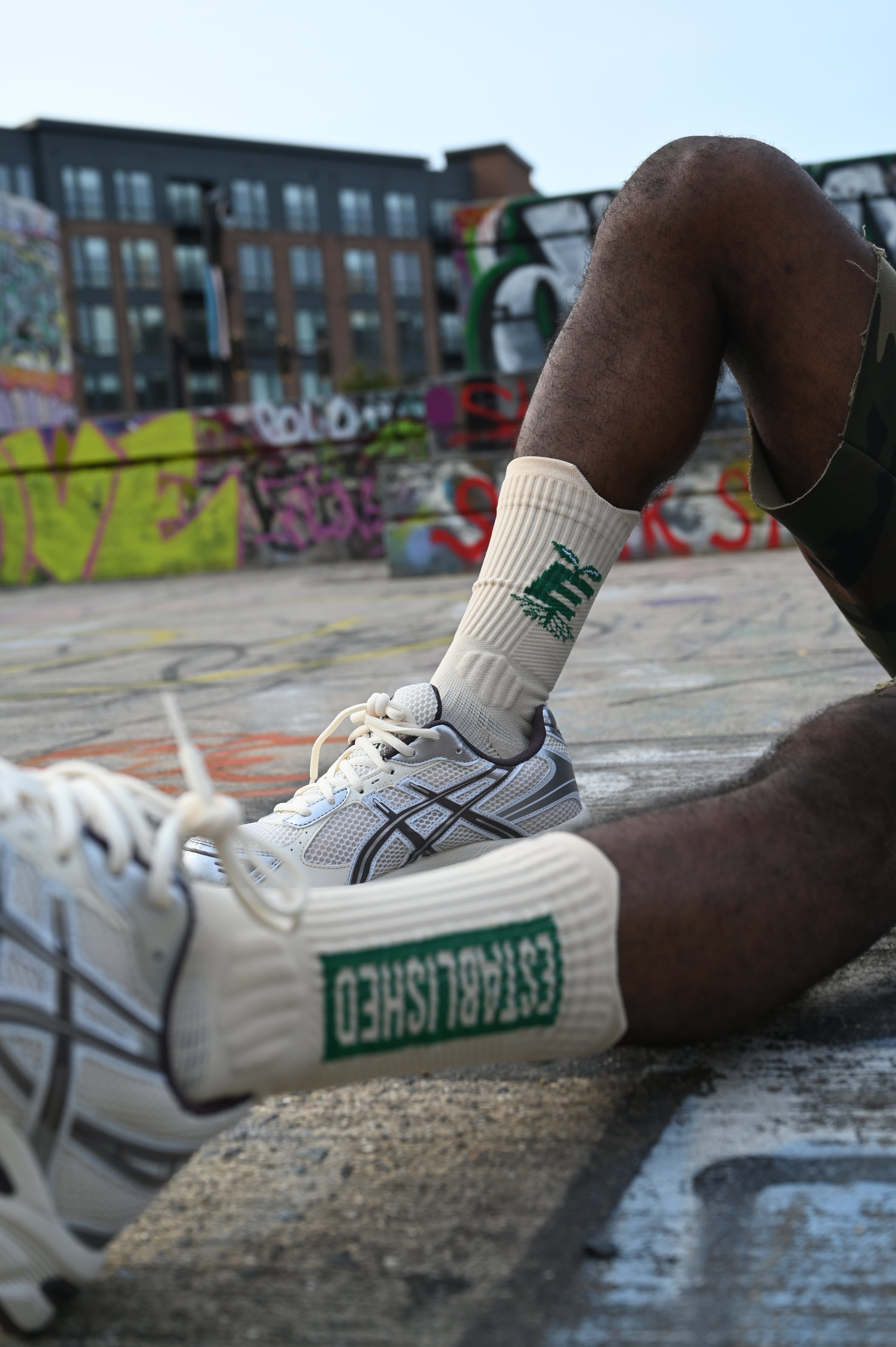Established "Rooted" Crew Socks — Cream/Green