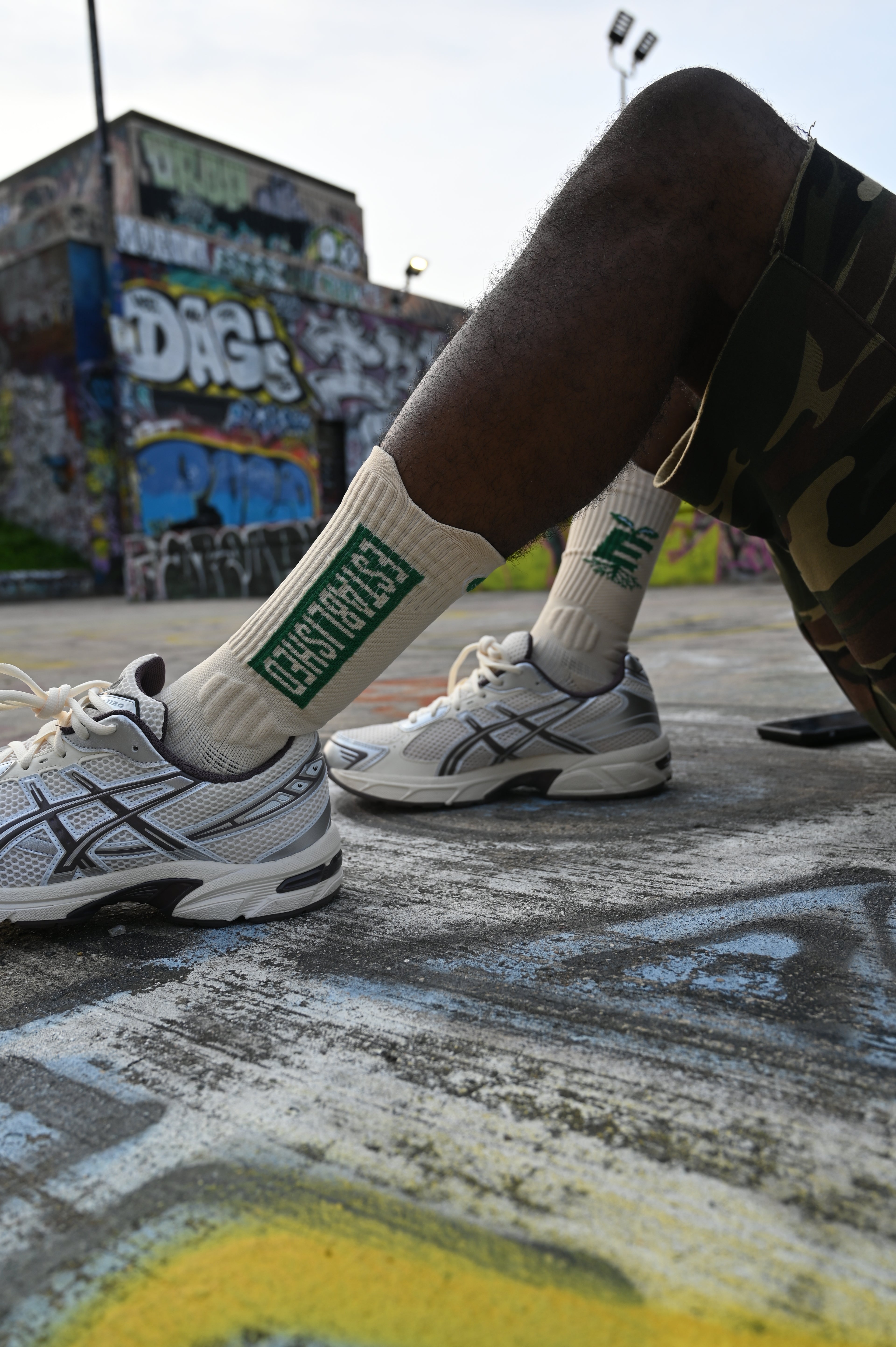Established "Rooted" Crew Socks — Cream/Green