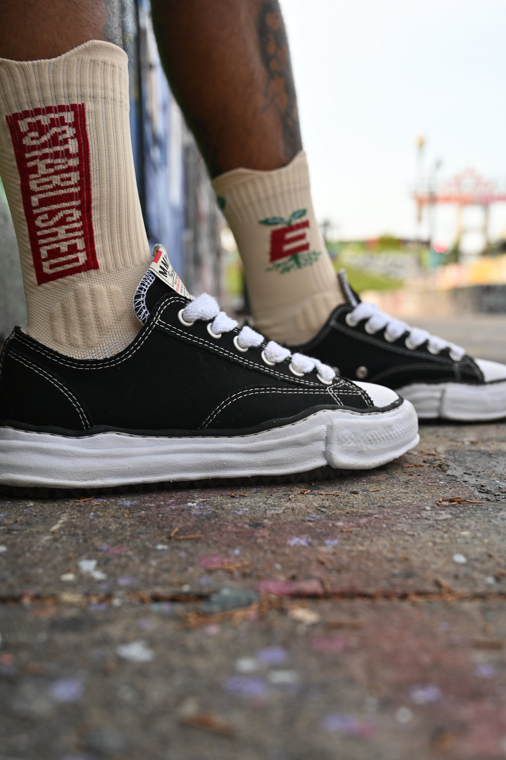 Established "Rooted" Crew Socks — Cream/Red