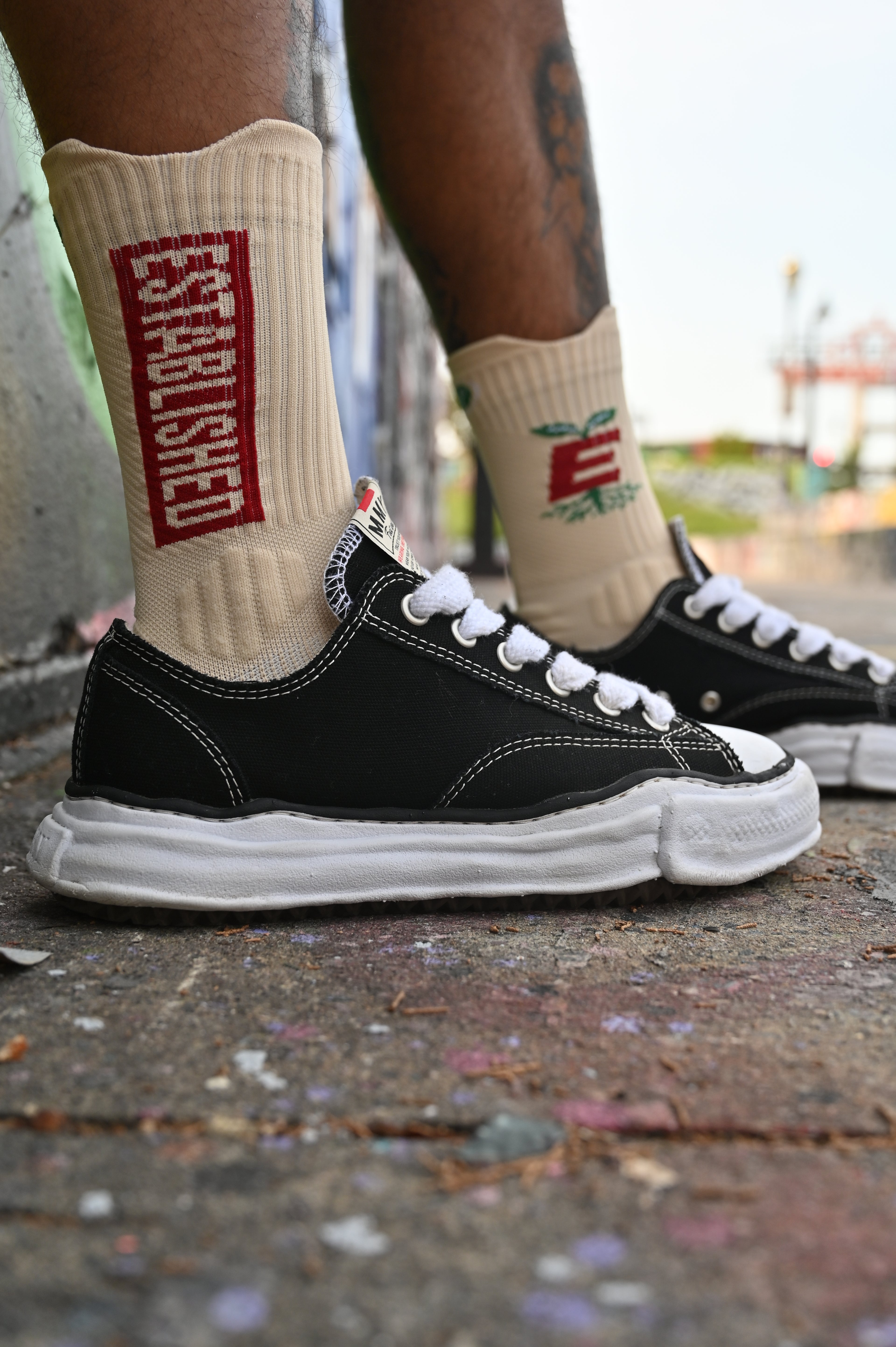 Established "Rooted" Crew Socks — Cream/Red